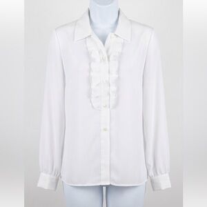 D’Allaird’s Vintage White Ruffled Tuxedo Blouse-Regencycore Women’s Size 8